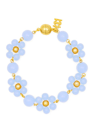 Periwinkle Flowers Glass Bead Magnetic Bracelet
