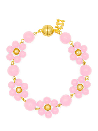 Light Pink Flowers Glass Bead Magnetic Bracelet

