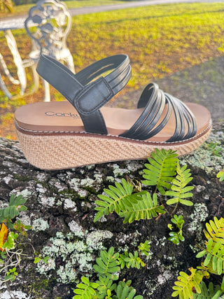 Corkys What About Now Black Wedge Sandal
