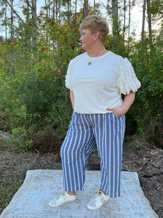 Oddi Blue Striped Relaxed Fit Cotton Pants