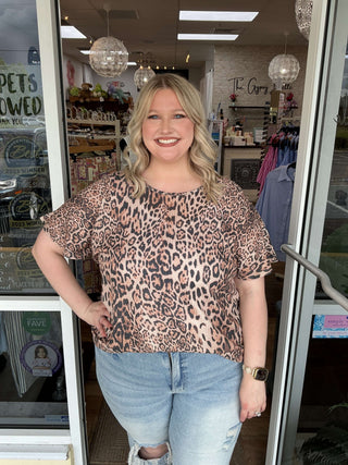 Leopard print short sleeve top by Sew In Love, on final sale, displayed on a white mannequin against a neutral background.