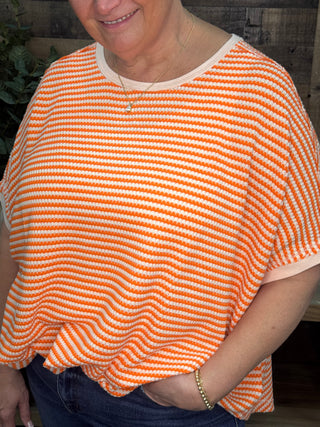 Alternate view of Easel ORANGE Stripe Short Sleeve Top

