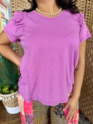 Alternate view of Easel ORCHID Mineral Wash Textured Short Sleeve Top
