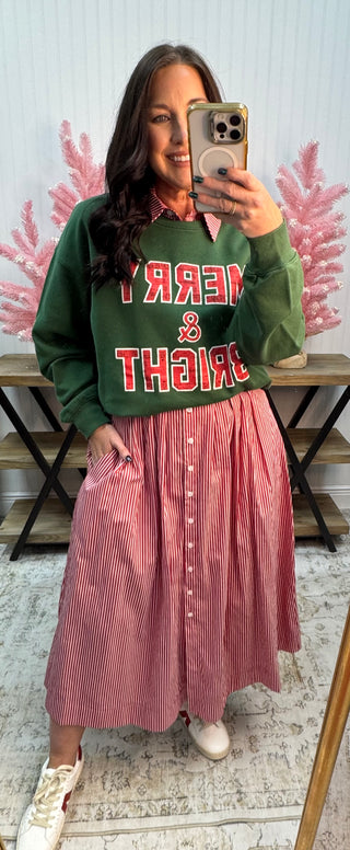 Star Drop Red Stripe Button Down Shirt Maxi Dress