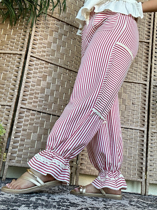 Alternate view of Red Stripe Frilly Jogger Pant
