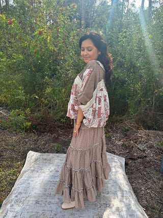 Easel Mocha Polka Dot Tiered Maxi Skirt