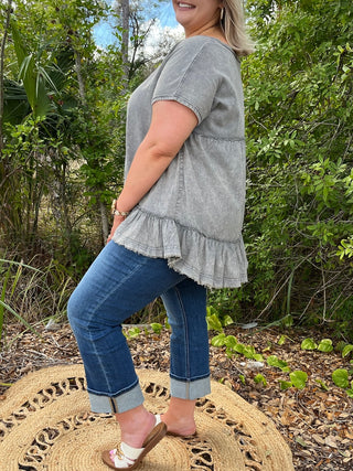 Alternate view of Charcoal Ruffle Bottom Top
