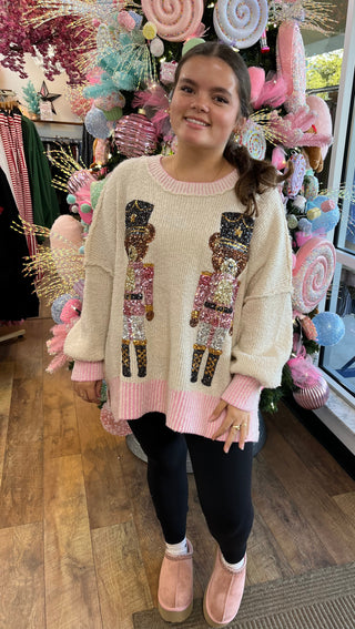 Nutcracker Bear Sequin Sweater Top