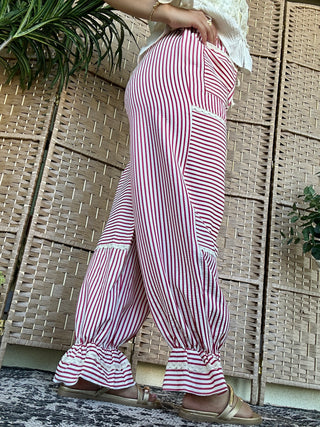 Alternate view of Red Stripe Frilly Jogger Pant
