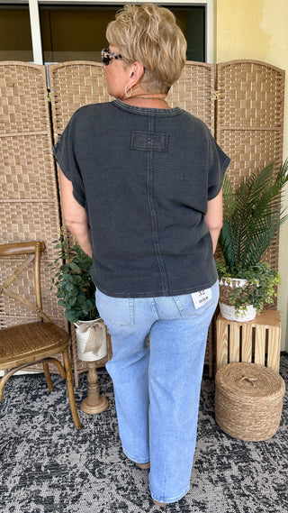 Alternate view of Easel Plain Jane BLACK Drop Shoulder Top OVERSIZED
