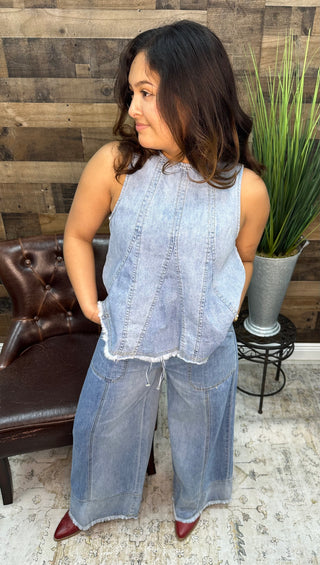 Light Denim Flare Peplum Top