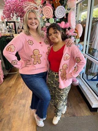 Pink Cable Knit Gingerbread Cardigan Top