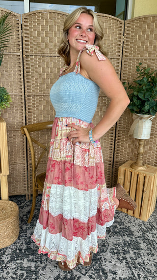 Alternate view of Hello Darlin' Patchwork Tie Shoulder Dress
