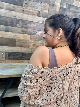 POL Latte Chenille Crochet Cardigan Shrug Top One Size