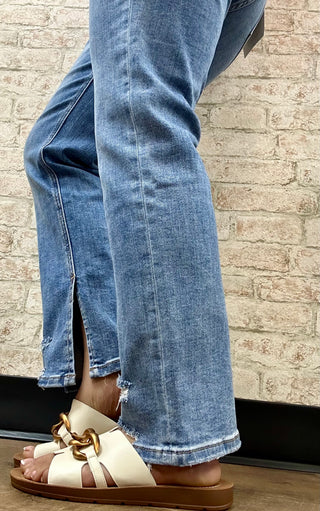 Alternate view of MICA T614 Jean Med Wash High Rise Straight Leg Ankle Slit
