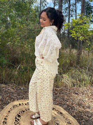 Alternate view of Ivory Lace Eyelet Accent Long Slv Blouse Top
