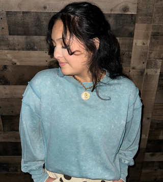 Gypsy Belle Blue Mineral Wash Sweatshirt Top