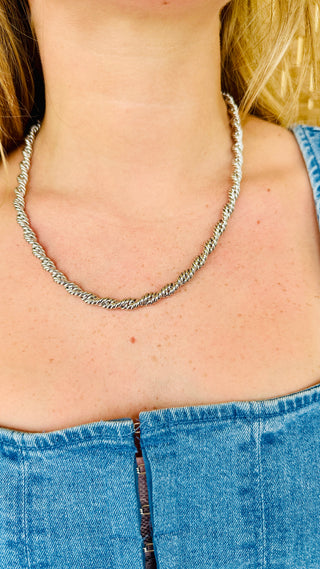 Silver Braided Twisted Link Necklace
