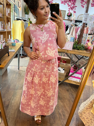 Americana Red Embroidered Skirt Set