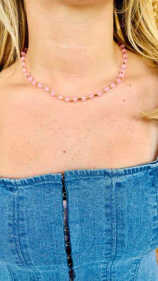 Light Pink Glass Bead Magnetic Necklace
