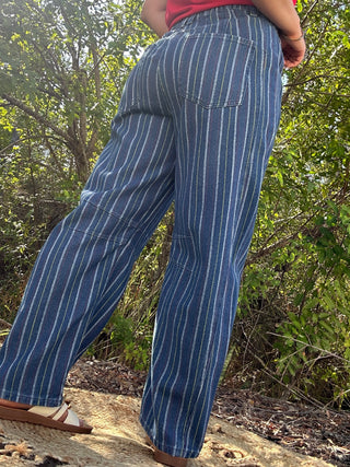 Alternate view of Easel Denim Stripe Barrel Leg Gypsy Fit Pants
