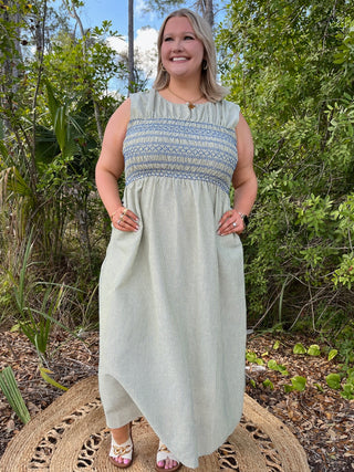 Lemon Blueberry Stripe Midi Dress