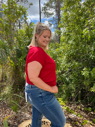 Alternate view of Like Love Red Cap Slv V Neck Knit Top
