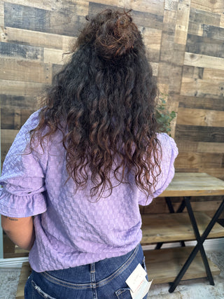 Staccato Lavender Ruffle V Neck Short Slv Top