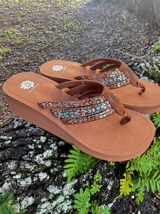 Alternate view of Yellowbox Tania Brown & Turquoise Wedge Sandal
