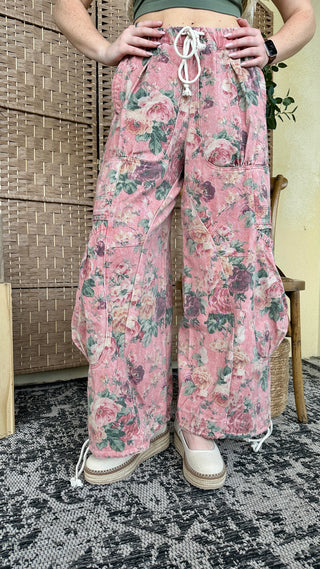 Alternate view of Pink Moon Bloom Floral Wideleg Jogger Pants
