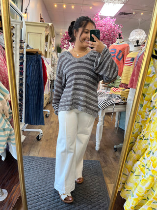 Alternate view of POL BLACK V Neck Stripe Sweater Top
