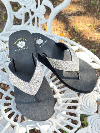 Alternate view of Yellowbox Laura Black & Sparkle Wedge Sandal
