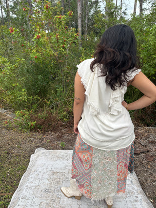 Oli & Hali Cream Washed Ruffle Collar Tencel Top