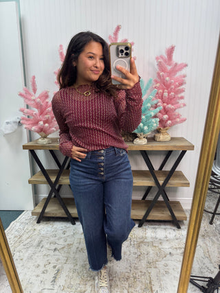 Davi & Dani Burgundy Sheer Diamond Layering Top