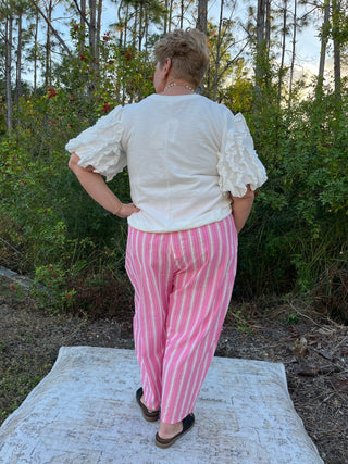Oddi Pink Striped Relaxed Fit Cotton Pants