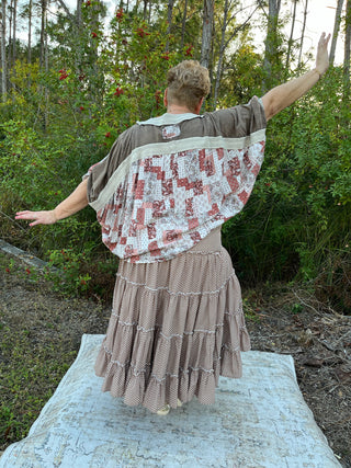 Easel Mocha Polka Dot Tiered Maxi Skirt