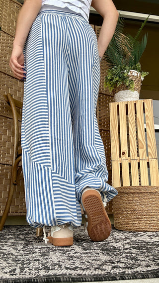 Alternate view of Breezy Beach Blue Striped Wideleg Jogger Pants
