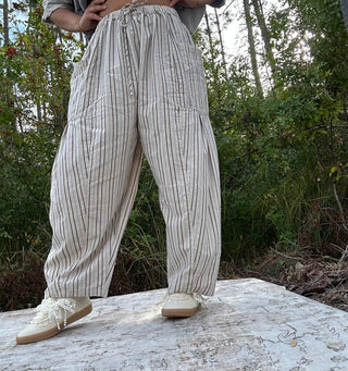 Rae Mode Taupe & Blue Stripe Linen Blend Pants
