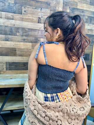 Alternate view of Young Threads Smocked Denim w/ Latte Patchwork Midi Dress
