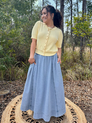 Washed Lt Denim Maxi Skirt