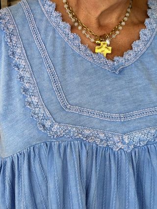 Get This Party Started Blue Top OVERSIZED
