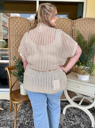 Alternate view of Take It Easy Natural Open Weave Cardigan Top
