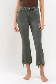 Lovervet - T6199 High Rise Kick Flare Deep Forest Jeans