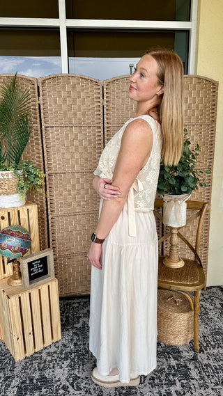 Sweet Summer Rain Embroidered Vest Midi Dress
