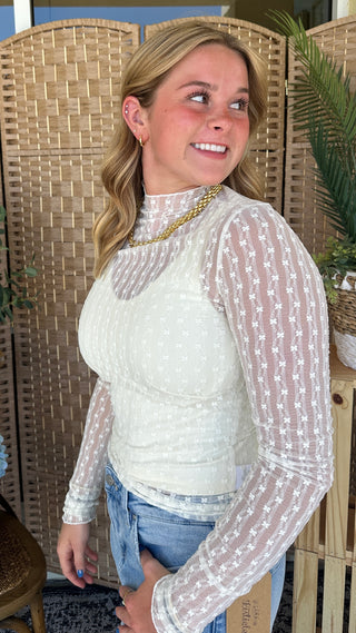Alternate view of Listicle Ivory Ditzy Floral Mesh Layering Top Long Slv
