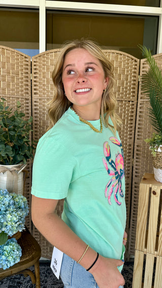 Gypsy Gems Mint Sparkle Crab Tee Top
