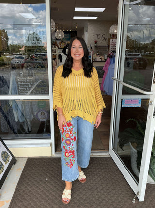 Open Weave Loose Fit Distressed Sweater Top in Beige, Casual Chic Style, Available in Two Colors