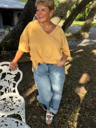 Vintage Wash YELLOW VNeck Top OVERSIZED
