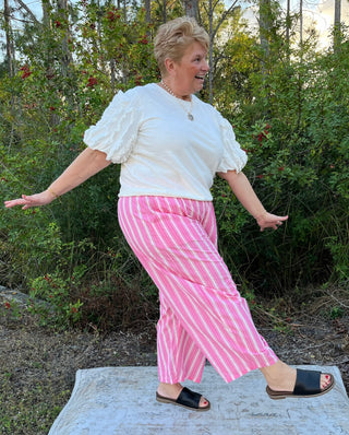 Oddi Pink Striped Relaxed Fit Cotton Pants