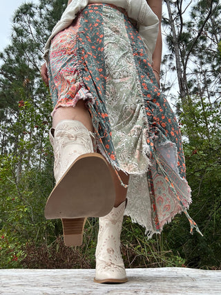 Oli & Hali Patchwork Print Cinched Midi Skirt